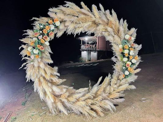 Wedding pampas grass arch decor on a mountain