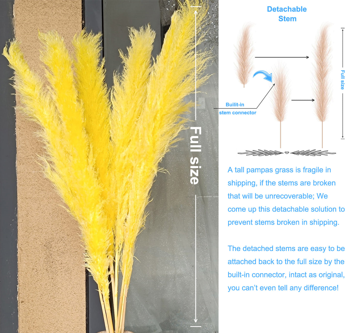 10 Stems dye to color yellow pampas grass dried plants decor